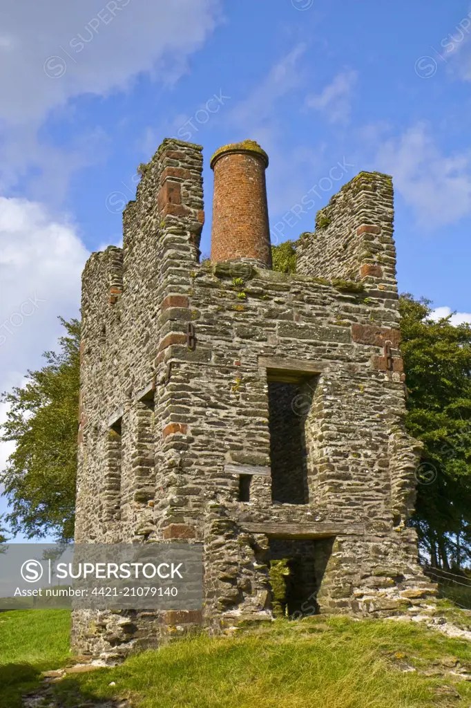 Remains of engine house at former iron mine, Burrow Farm Engine House