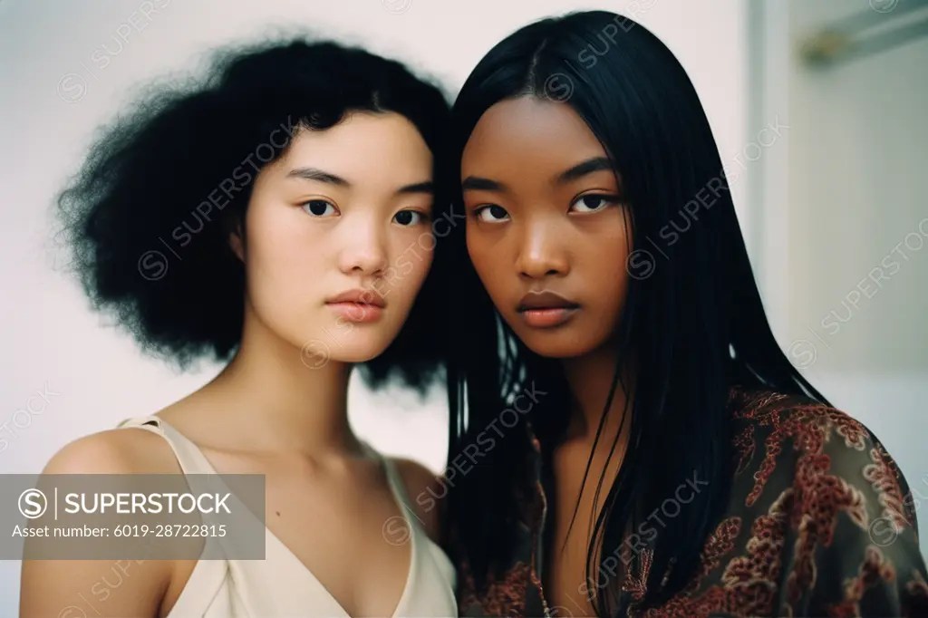Generative AI.Multi-ethnic beauty. Black and asian woman - SuperStock