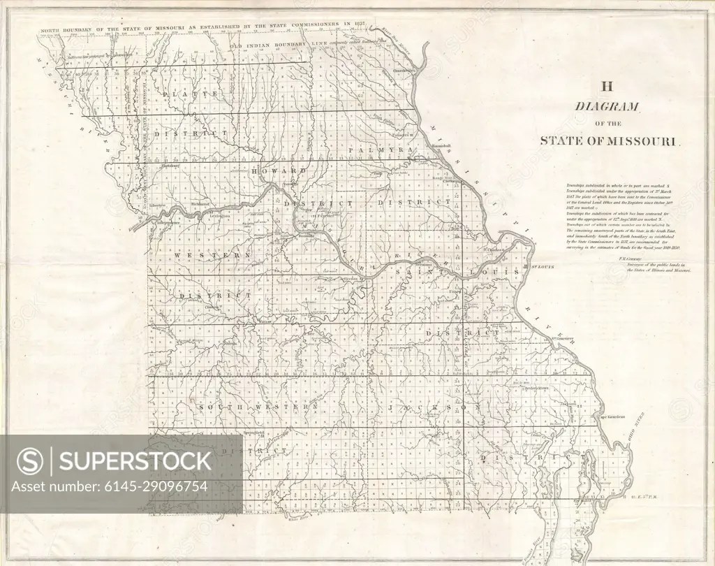 1850 Land Survey Map of Missouri SuperStock