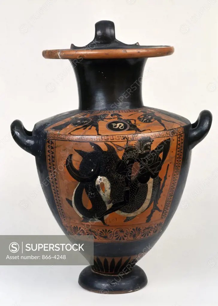 Attic Blackfigure hydria, with scene of Athena and Herakles, England