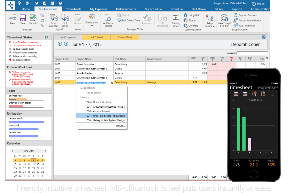 Timewatch time tracking, resource scheduling & billing
