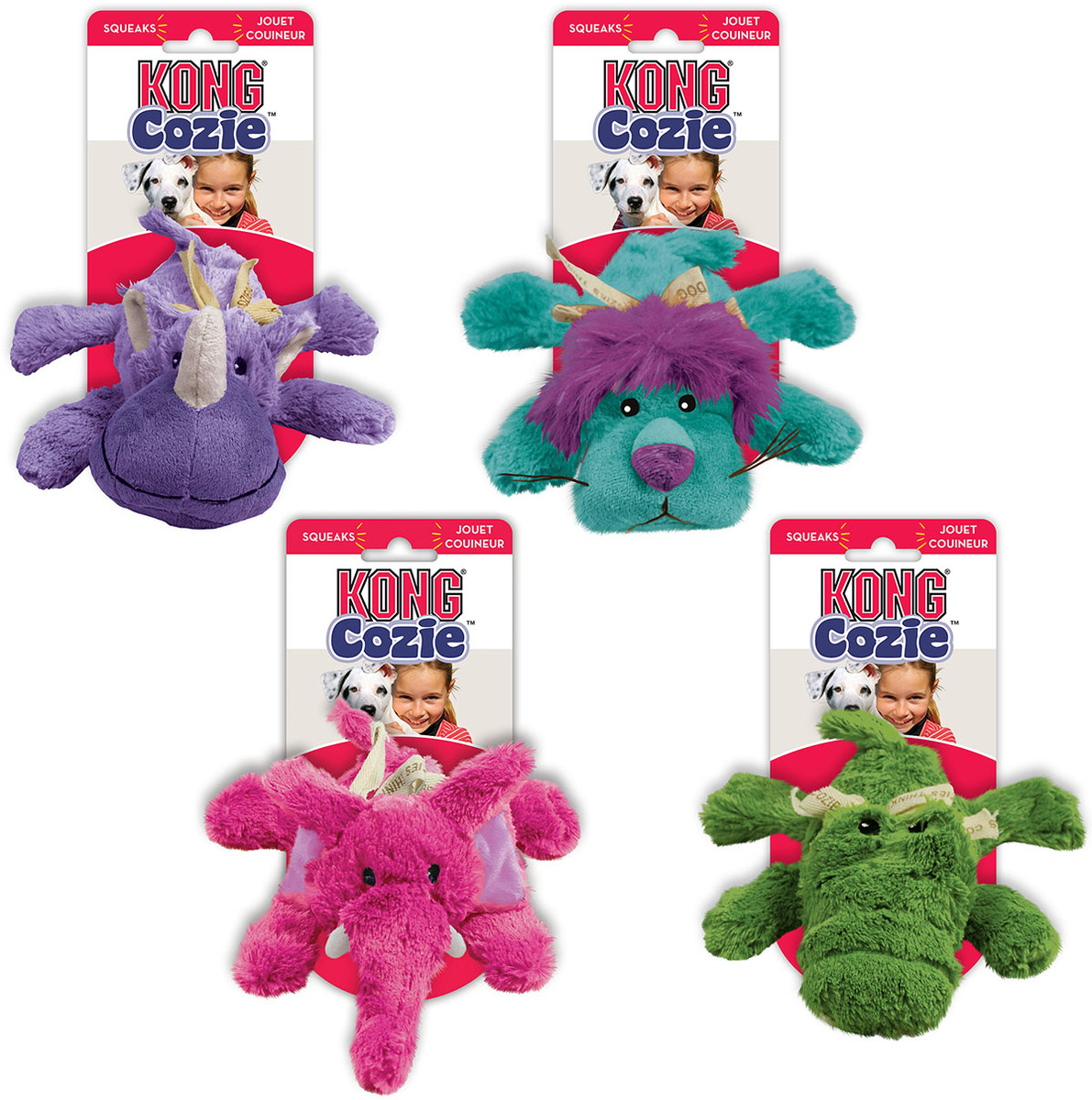 KONG Cozie Plush Squeak Toys For Dogs & Puppies Two Sizes, Various