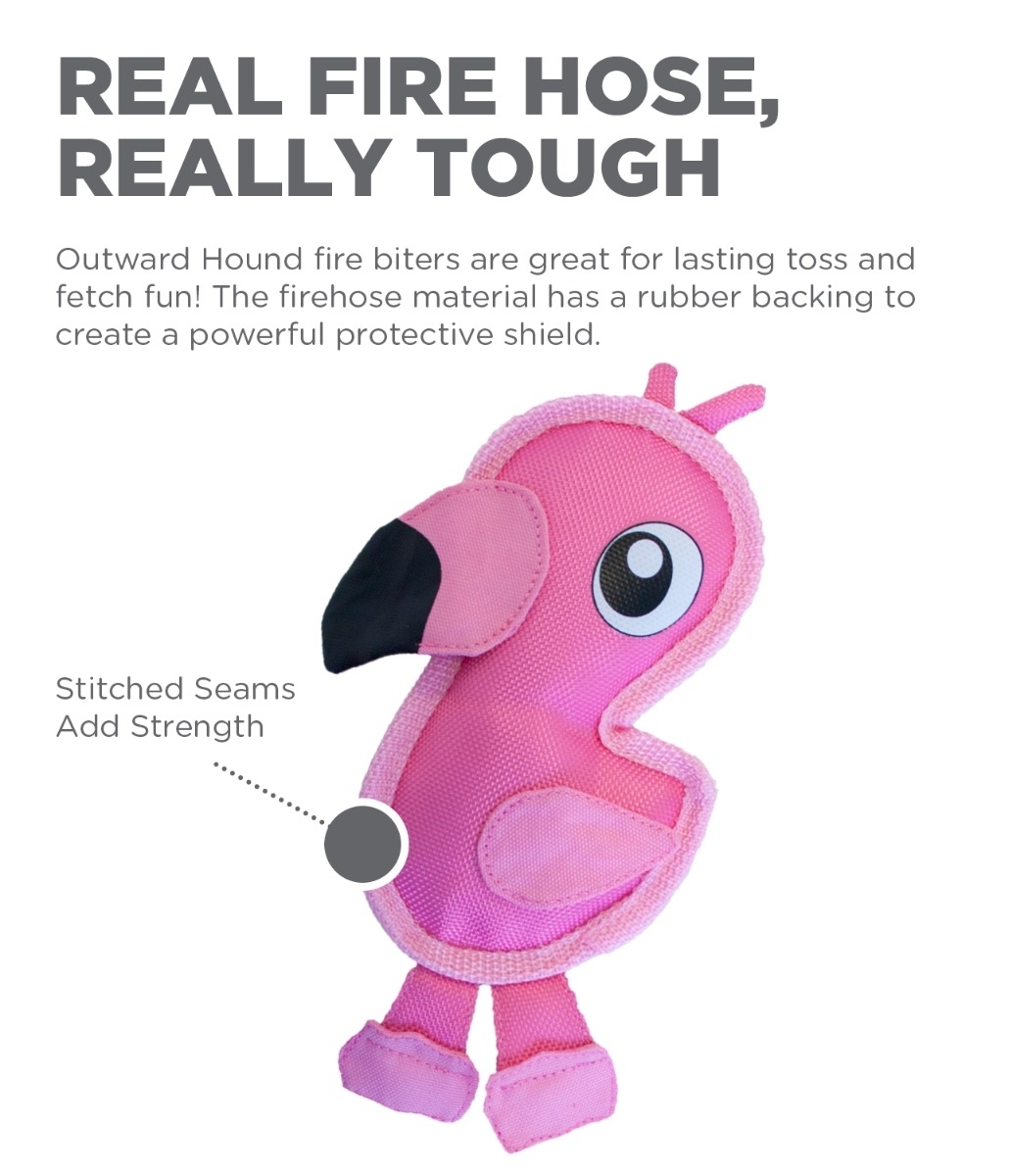 Fire Biterz Flamingo Durable Squeaker Dog Plush Toy By Outward Hound