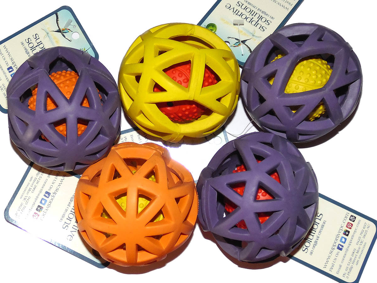 Supportive Solutions Squeaky Combo Puzzle Ball Two Sizes Rubber Squeaker