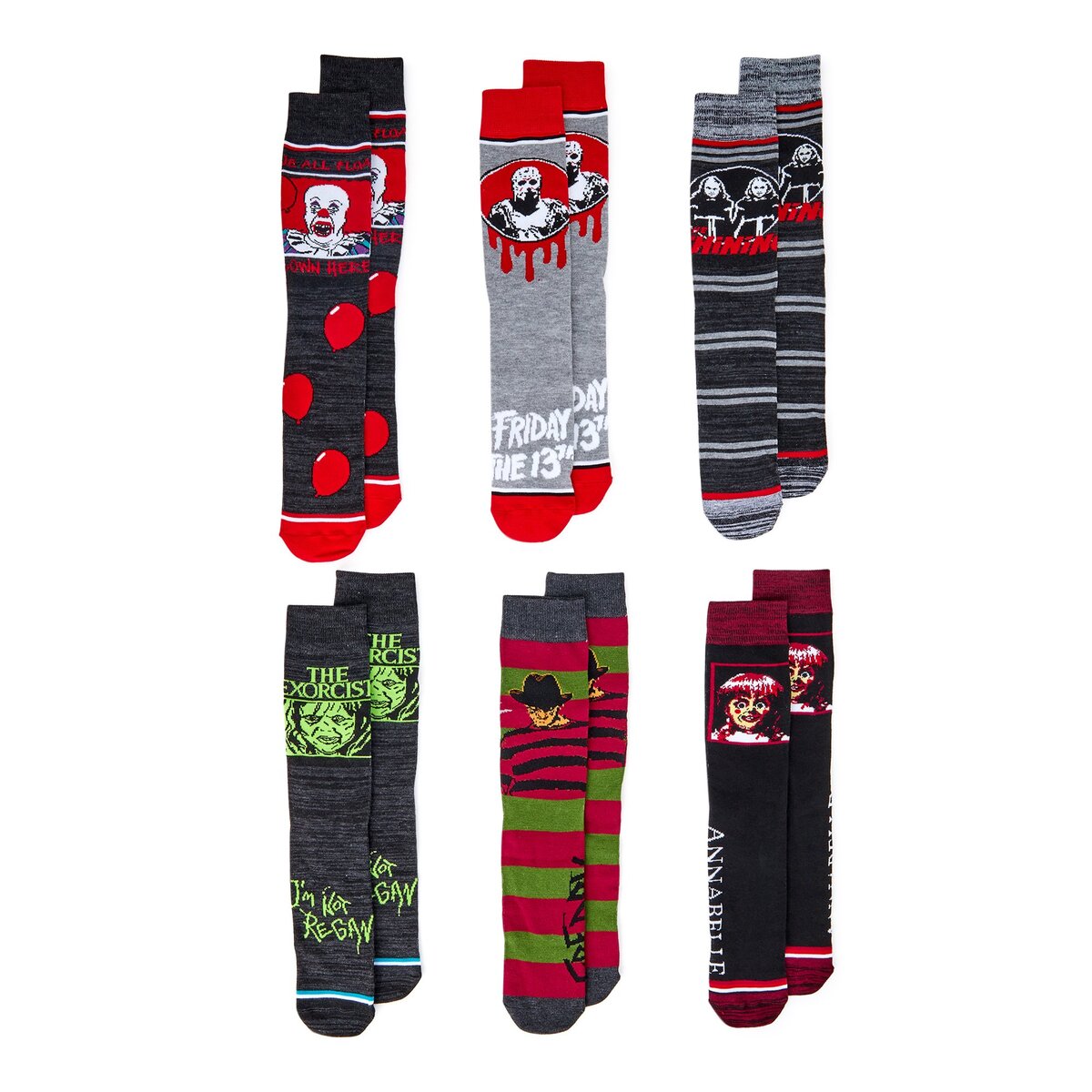 Horror Movies Crew Socks By Bioworld 6 Different Pairs New With Tags