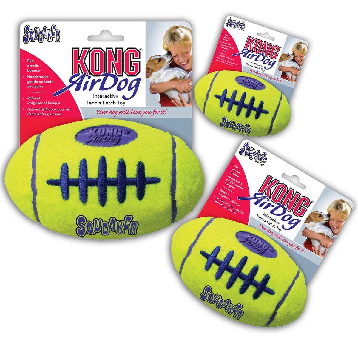 KONG Airdog Squeaker Football For Dogs and Puppies in Three Sizes Kong