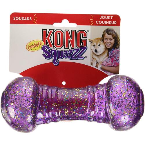 Kong Squeezz Confetti Dumbbell Large Chew/Squeak Toy For Dogs