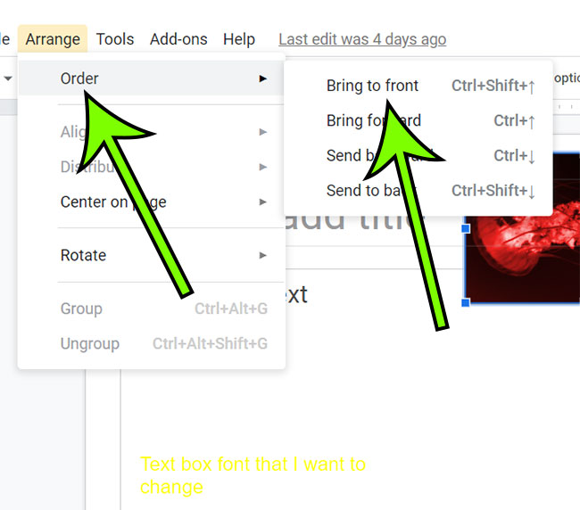 image to the front in google slides