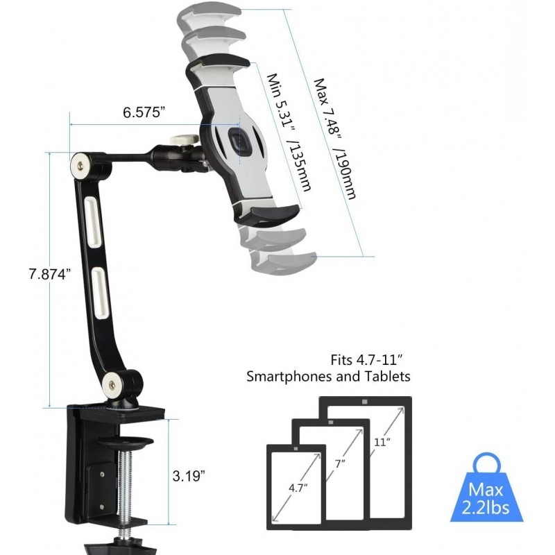 Suptek Aluminum Alloy Cell Phone Desk Mount Stand 360° Tablet Stand and
