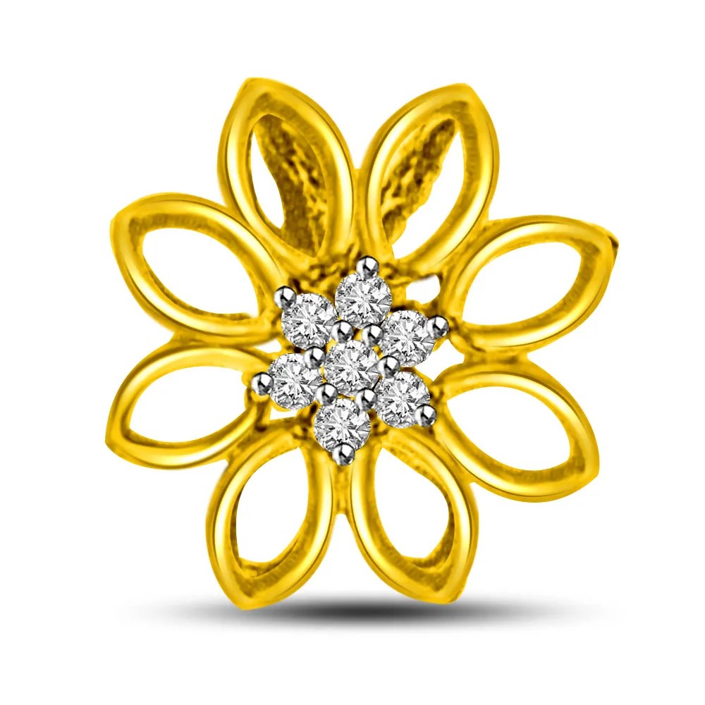 Flower Shaped Diamond Pendants In 18kt Yellow Gold Surat Diamond Jewelry