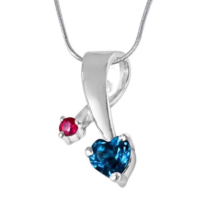 Showers Of Blessings Blue Topaz, Red Ruby & Sterling Silver Pendants