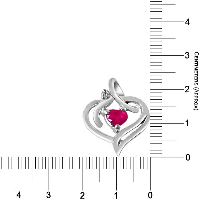 Hearts Desire Real Diamond, Red Ruby & Sterling Silver Pendants with 18