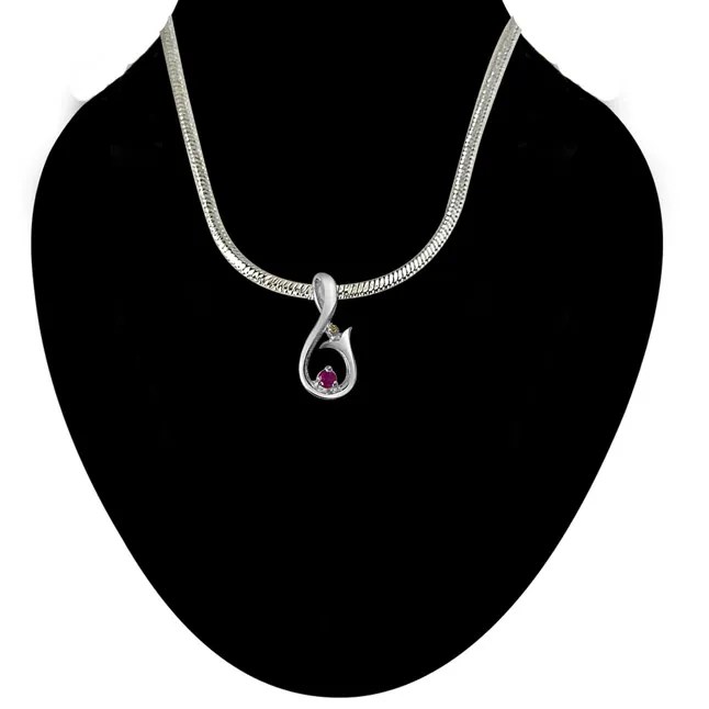 Magic Carpet Ride Real Diamond, Ruby & Sterling Silver Pendants with 18