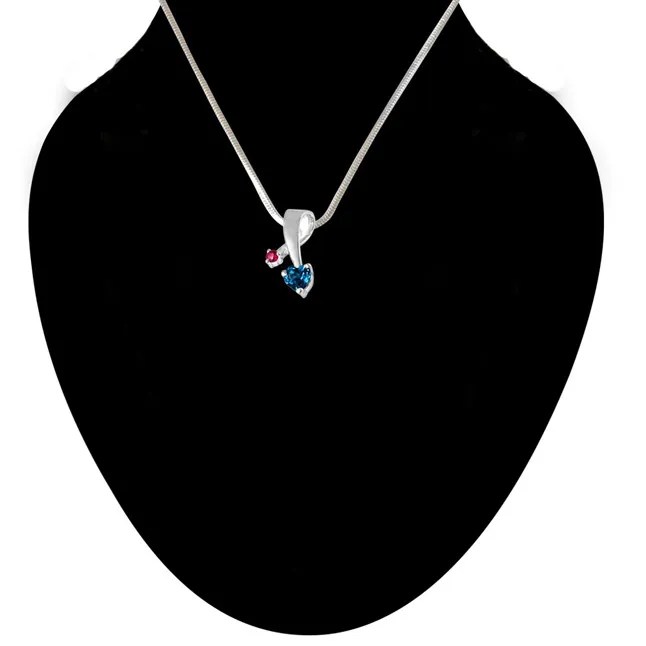 Showers Of Blessings Blue Topaz, Red Ruby & Sterling Silver Pendants