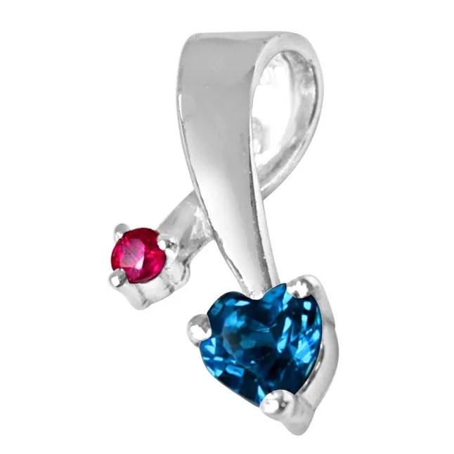 Showers Of Blessings Blue Topaz, Red Ruby & Sterling Silver Pendants
