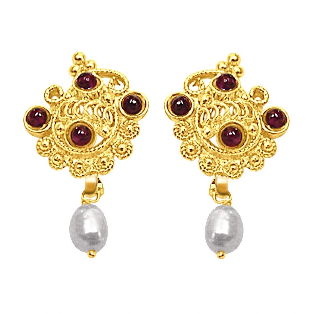 24kt Gold Plated Pearl & Earrings Surat Diamond