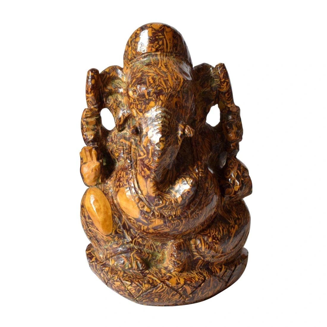 Elegant Hindu Lord Ganesh Stone Tiger Eye Statue Idol Sculpture (SGP24