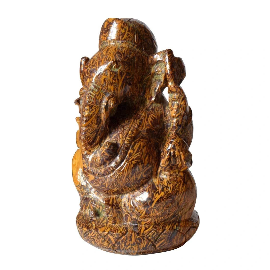 Elegant Hindu Lord Ganesh Stone Tiger Eye Statue Idol Sculpture (SGP24