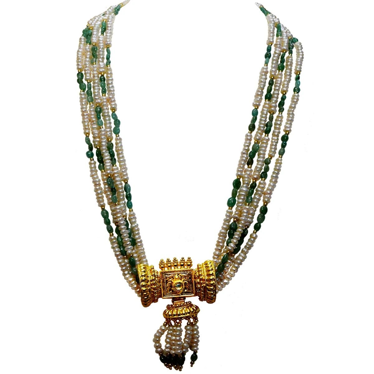 Emerald Pearl Necklaces, Buy Emrald Pendant Necklace Online Surat Diamond