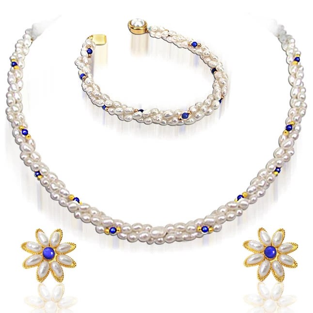 Buy Real Pearl Imperial Set With Blue Lapiz Stone Surat Diamond