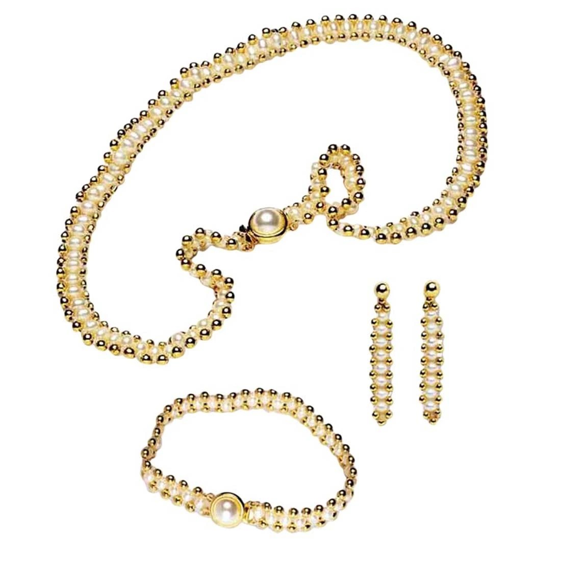 Enchanting Elegance Pearls Gold Plated Jewellery Set Surat Diamond