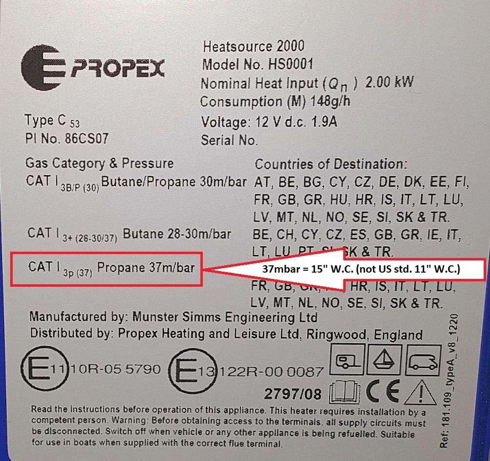 Propex HeatSource HS2000 6,500 BTU Forced Air Propane Heater 12 Volt
