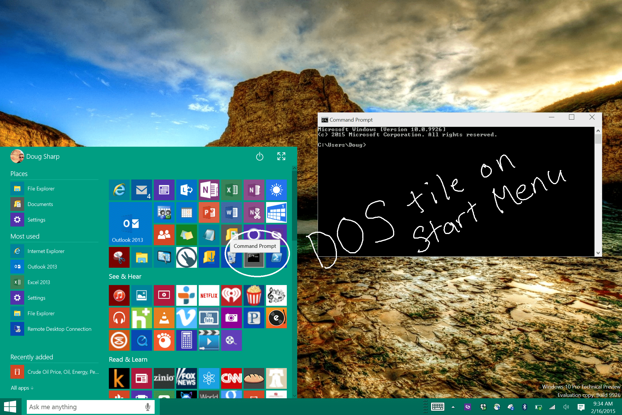 Create DOS and PowerShell Tiles Windows 10 Microsoft
