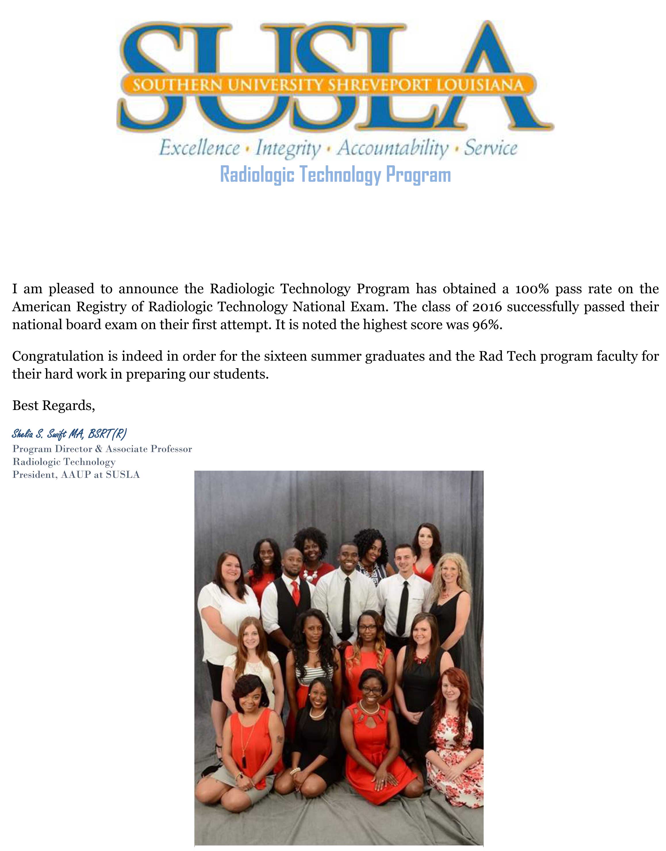 Radiologic Technology Program Southern University Shreveport Louisiana