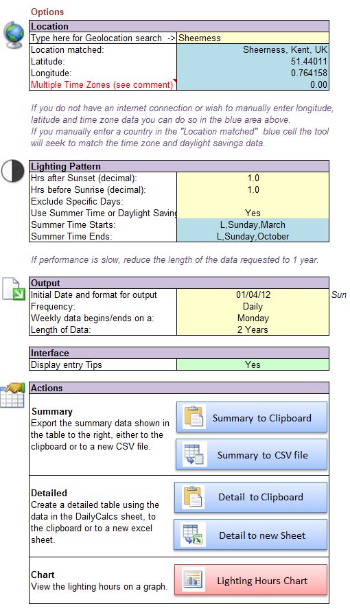 Lighting Hours a free tool from SustainSuccess