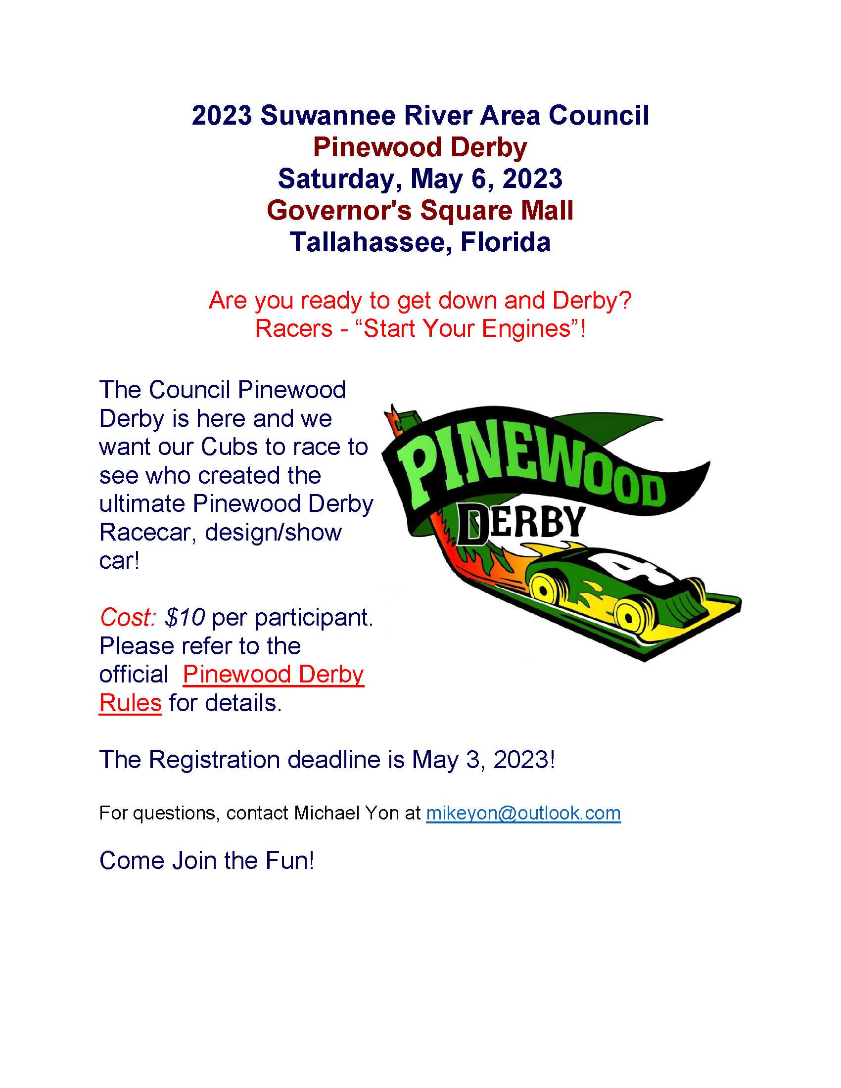 Suwannee River Area Council Council Pinewood Derby