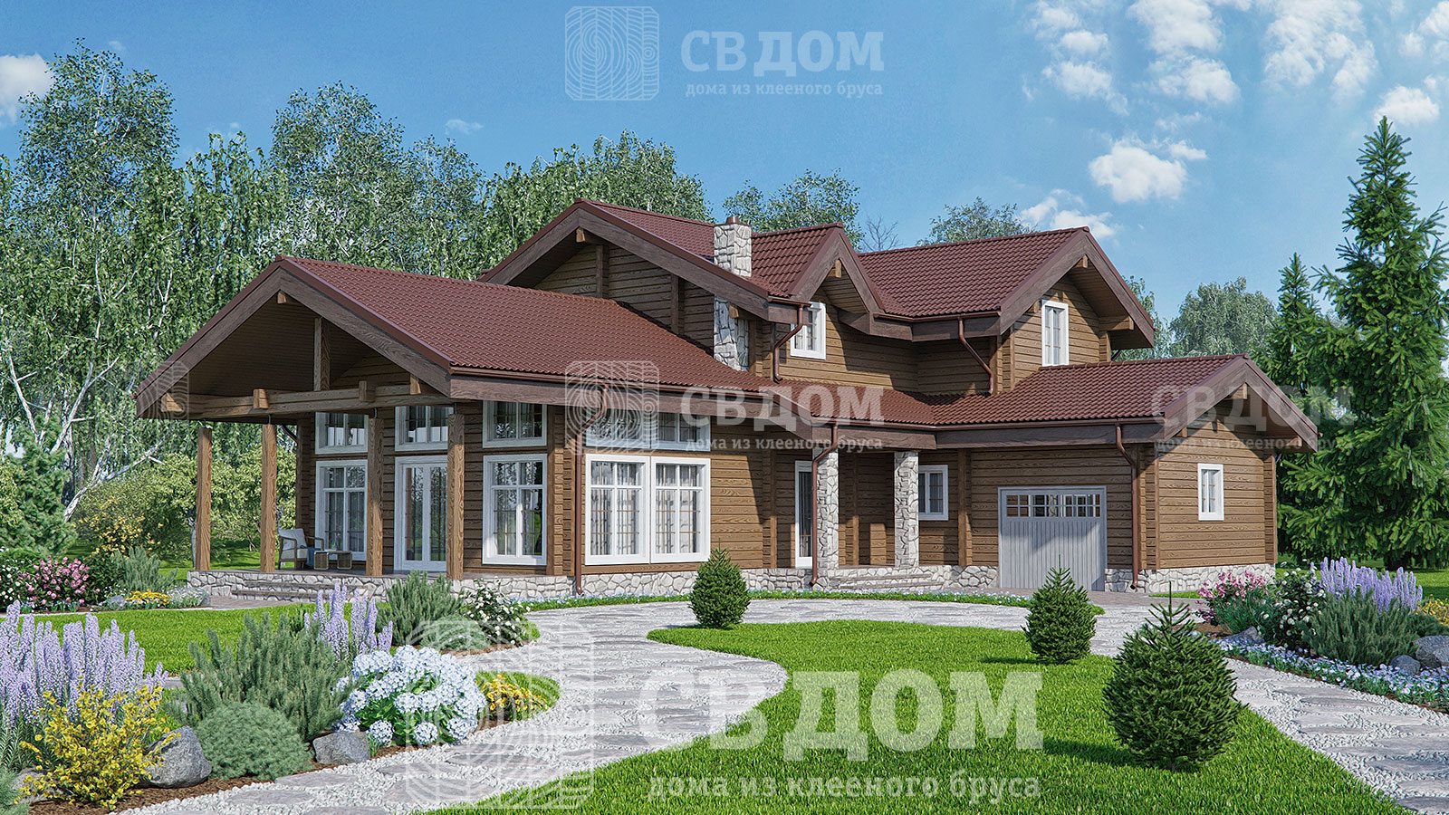 Заказать проект дома из клееного бруса «СВДОМ №149» в стиле Кантри