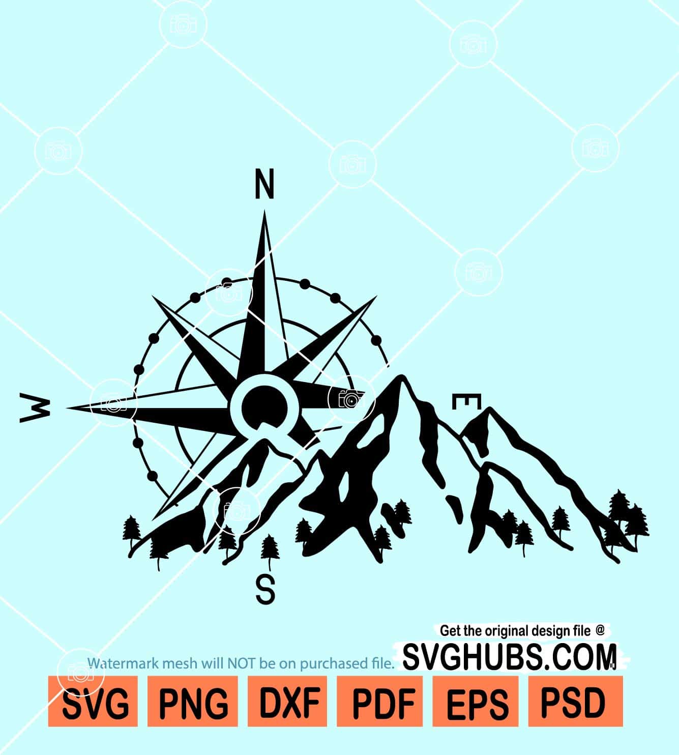 Mountains Tree Compass SVG, Compass with Mountains svg, Compass