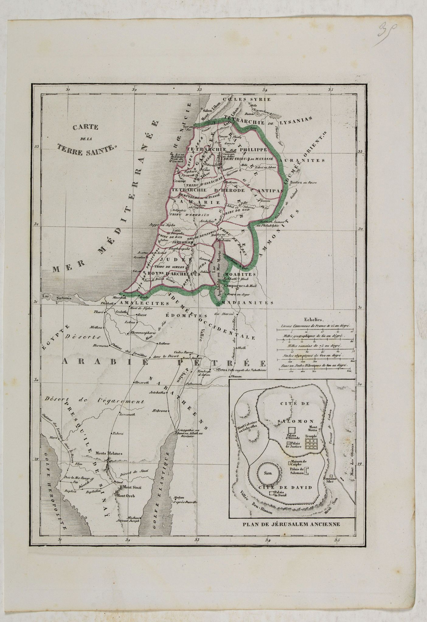 Carte de la Terre Sainte. Old map by MONIN, C.V.