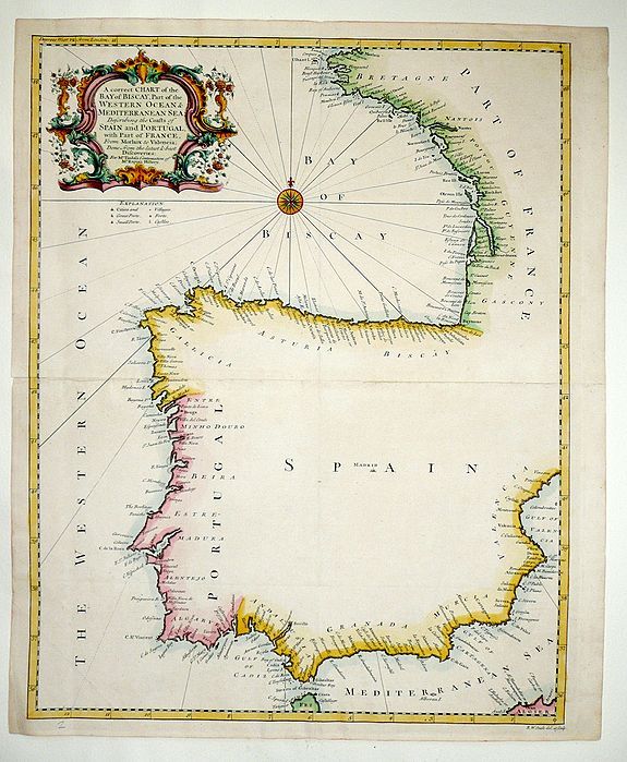 A correct chart of the Bay of Biscay, part of the Western Ocean & Mediterranean Sea. Old map