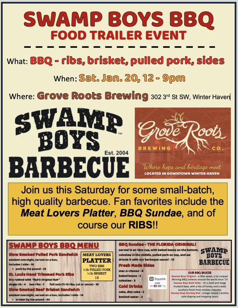 Eat BBQ With Swamp Boys Jan. 20 Swamp Boys BBQ
