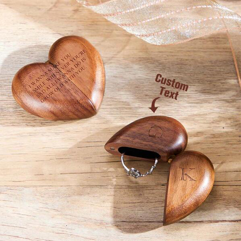 Personalized Custom Heart Shape Wooden Ring Box
