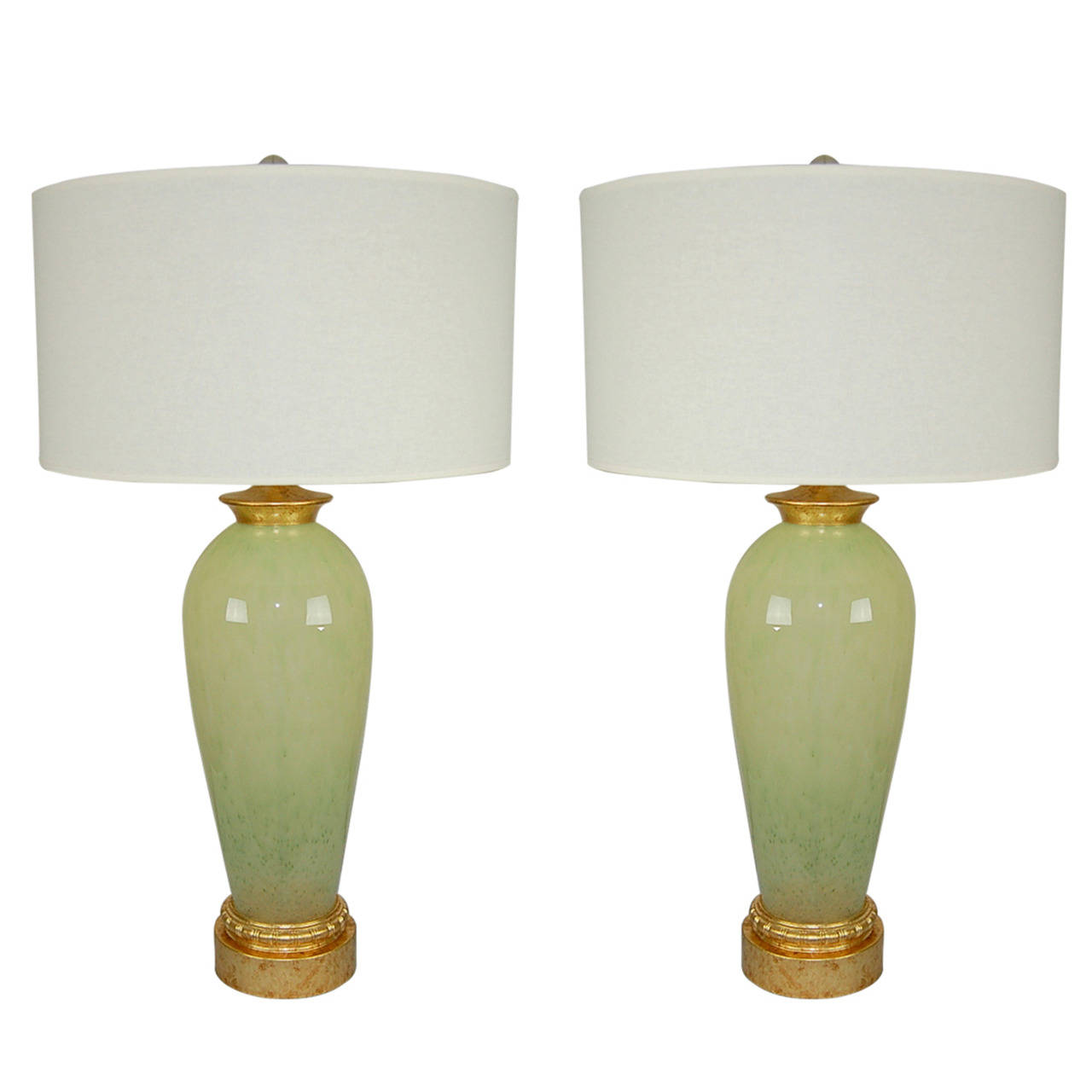 Vintage Murano Glass Table Lamps Celadon Green Swank Lighting