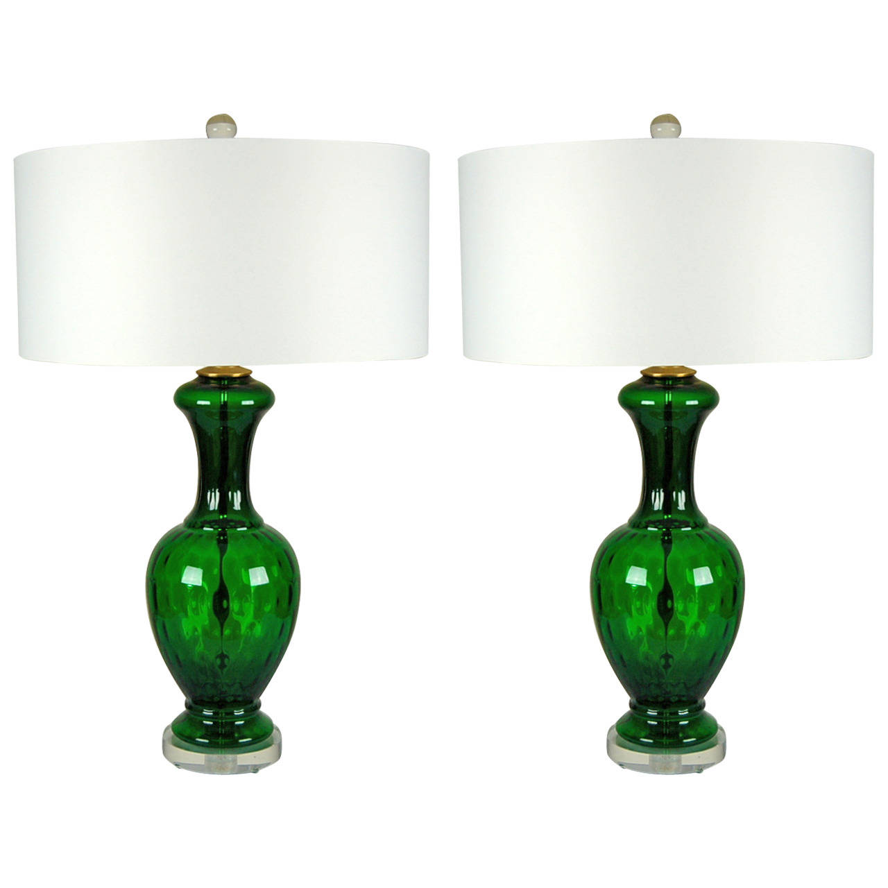 Pair of Classic Vintage Murano Lamps in Emerald Green Swank Lighting