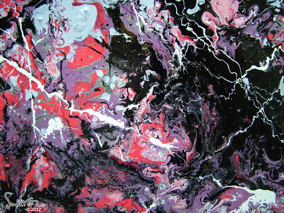 Large drip painting Pink, black and white art Pot Monsters