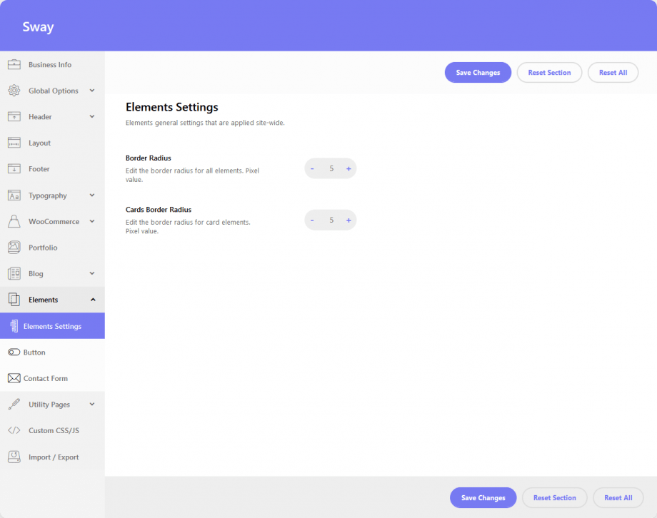 Elements Elements Settings Sway Theme Documentation