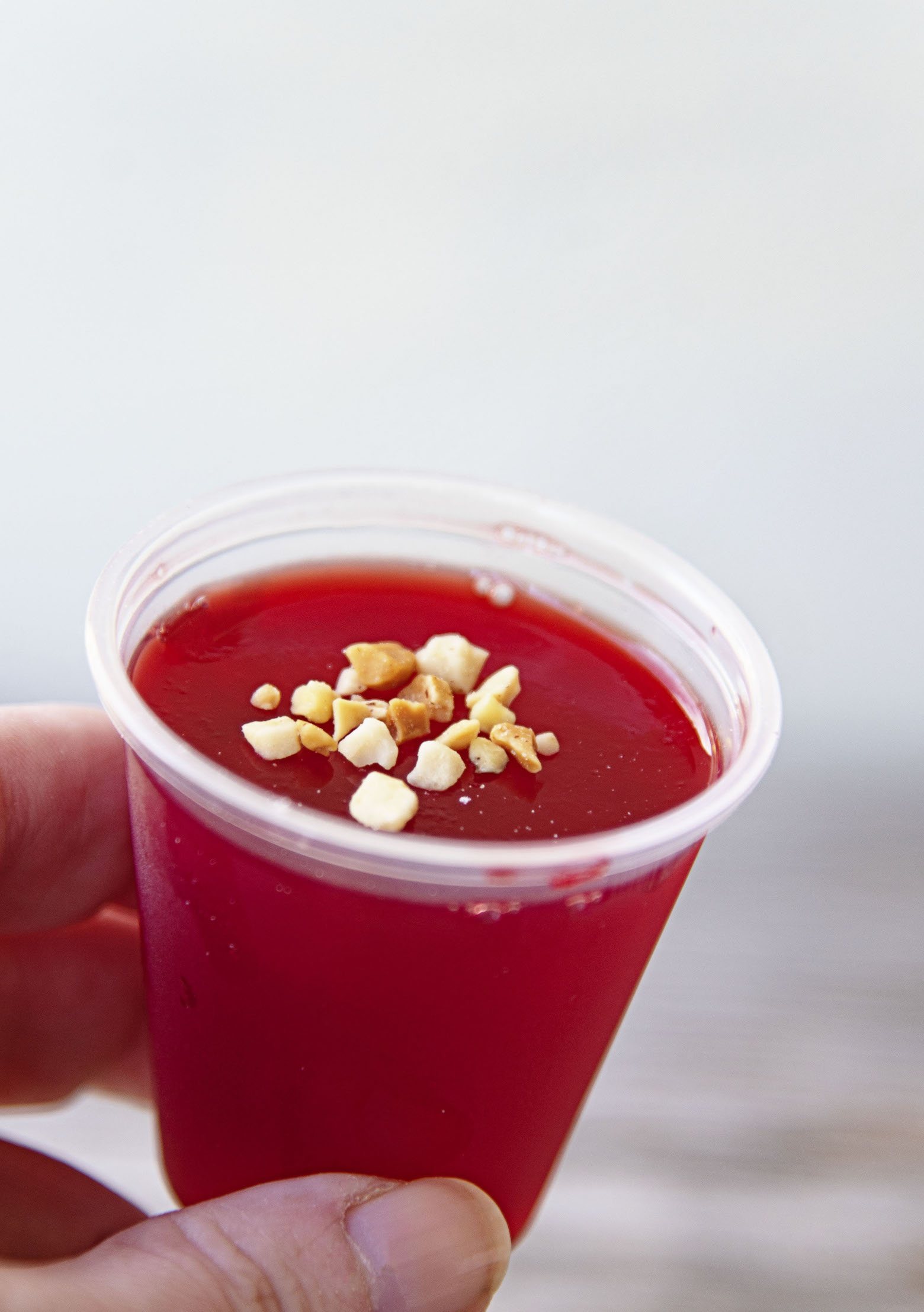 Peanut Butter Raspberry Jello Shots with Skrewball and Chambord