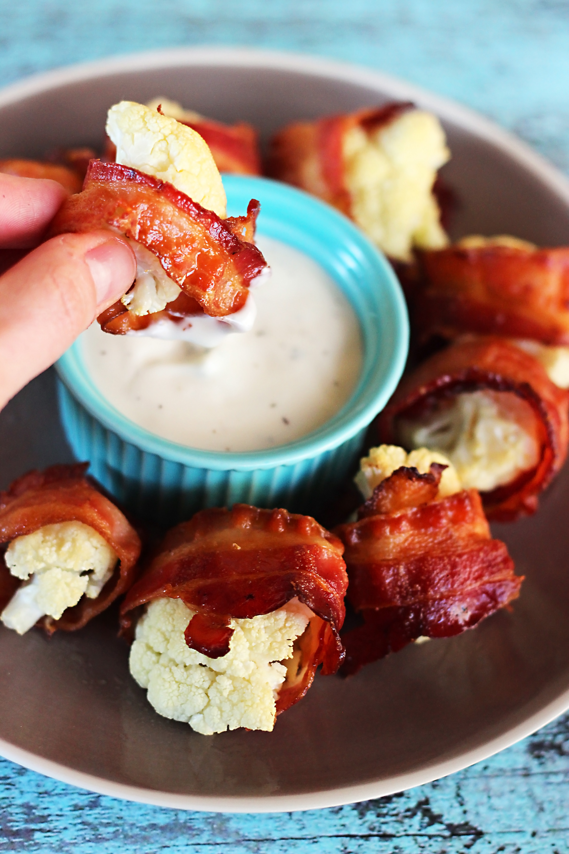 Bacon Wrapped Cauliflower A low carb treat! Sweet T Makes Three