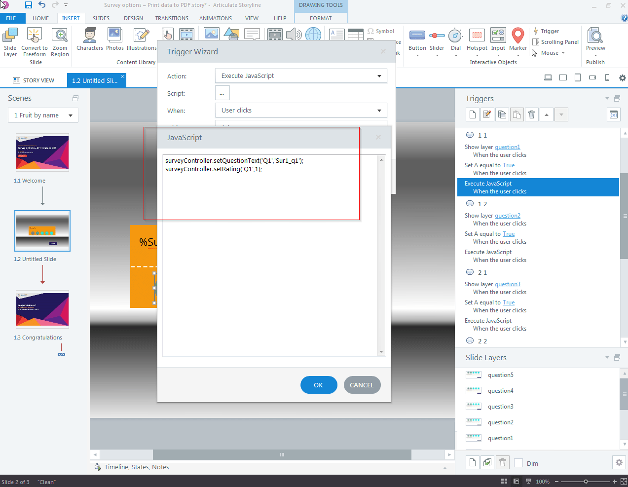 Print Rated Response in PDF Using JavaScript in Articulate Storyline 360