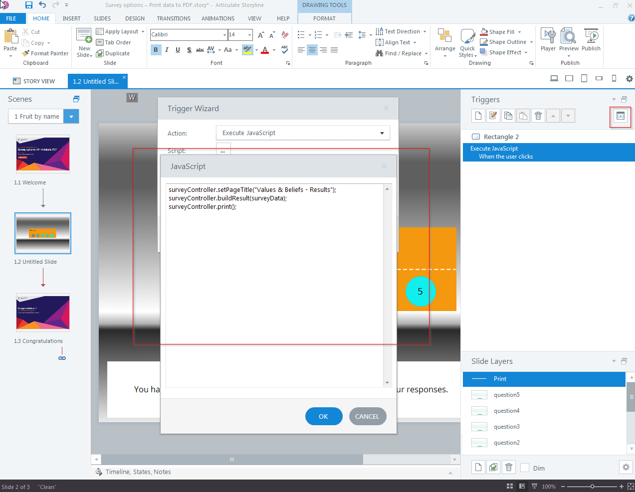 Print Rated Response in PDF Using JavaScript in Articulate Storyline 360