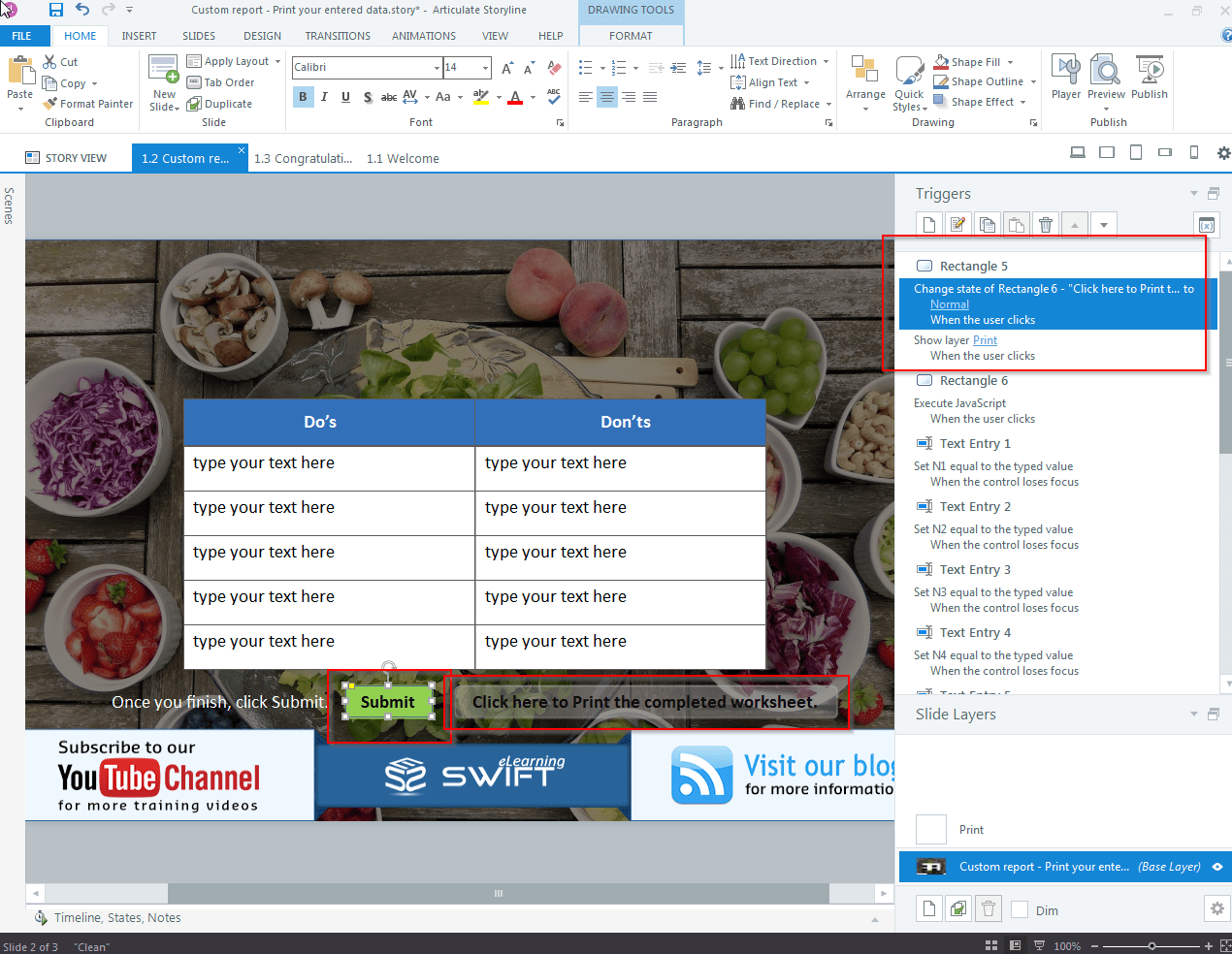 Custom eLearning using JavaScript for Customized Print Result