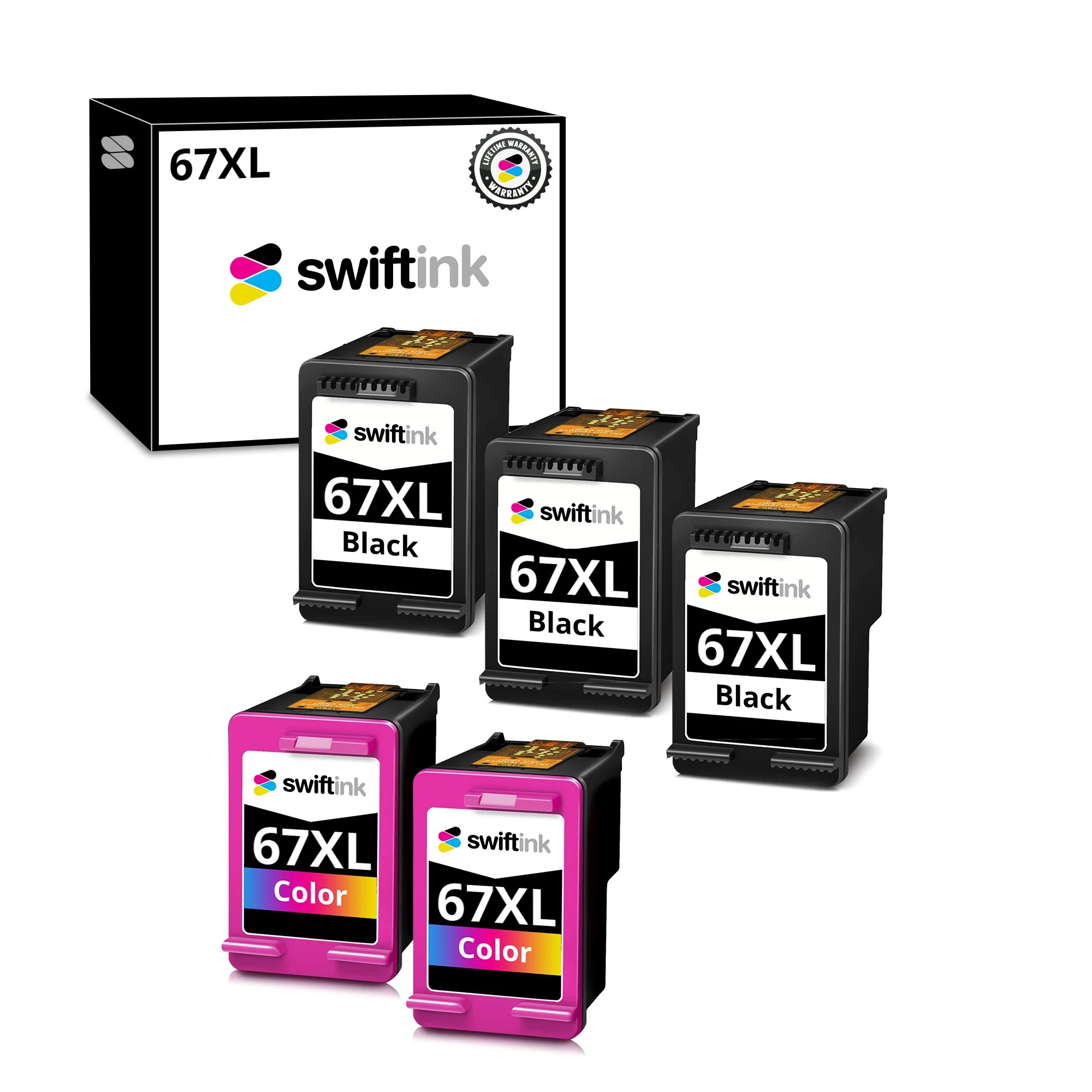 Remanufactured HP 67XL Ink Cartridges Set of 5 Swift Ink