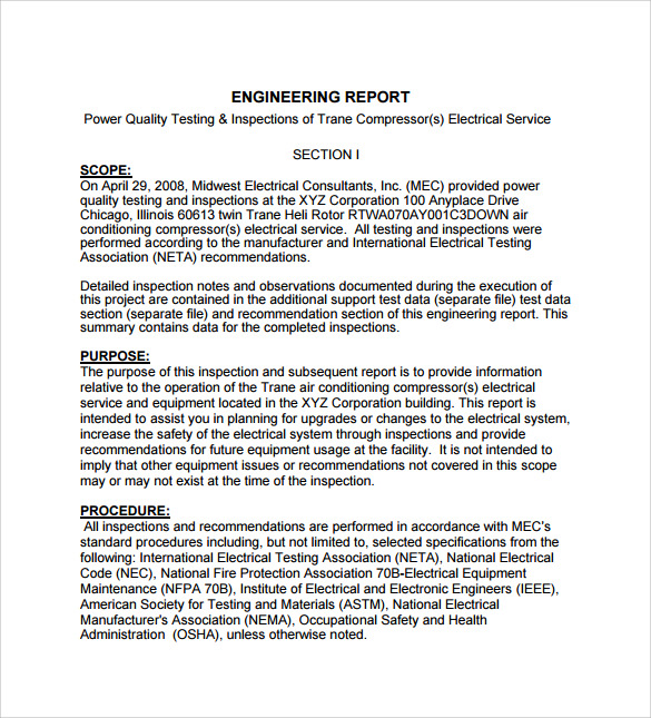 Engineering Inspection Report Template PROFESSIONAL TEMPLATES