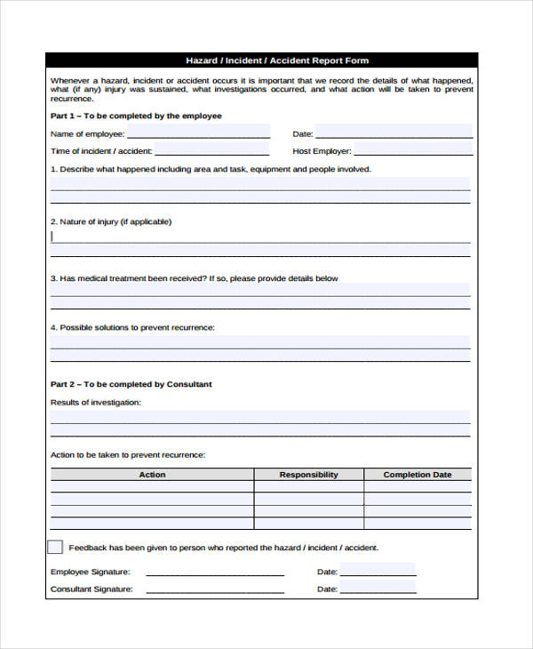 Incident Hazard Report Form Template PROFESSIONAL TEMPLATES