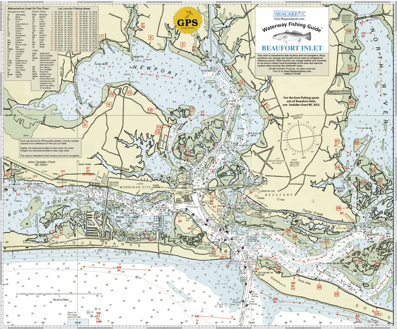 Sealake North Carolina Beaufort Inlet Fishing Chart eBay