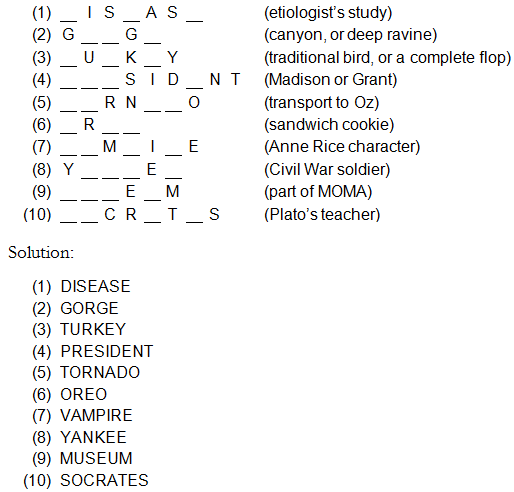 Missing Letters word game